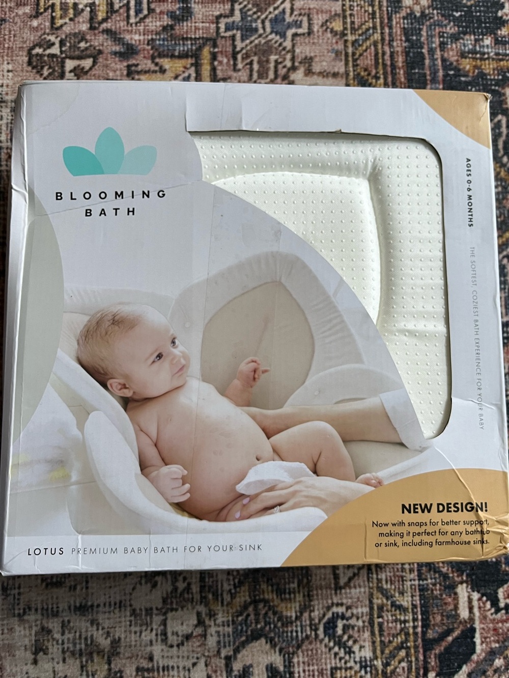 Lotus Premium Baby Bath by Blooming Bath, NIB, butter cream and honey colour.